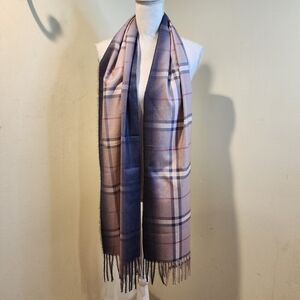 ODIVA Plaid Fringe Scarf in Blue and Tan NWT